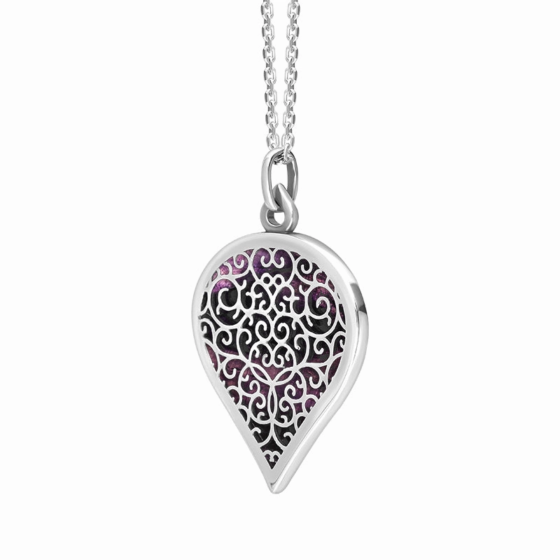 9ct White Gold Blue John Flore Filigree Large Heart Necklace