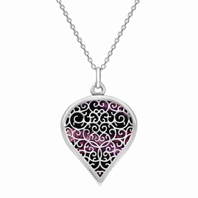 9ct White Gold Blue John Flore Filigree Large Heart Necklace