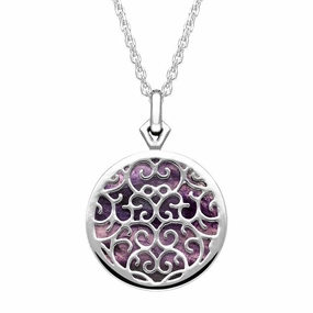 9ct White Gold Blue John Flore Filigree Necklace