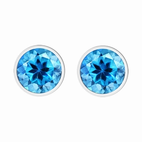 9ct White Gold Blue Topaz 4mm Round Rub Over Set Stud Earrings