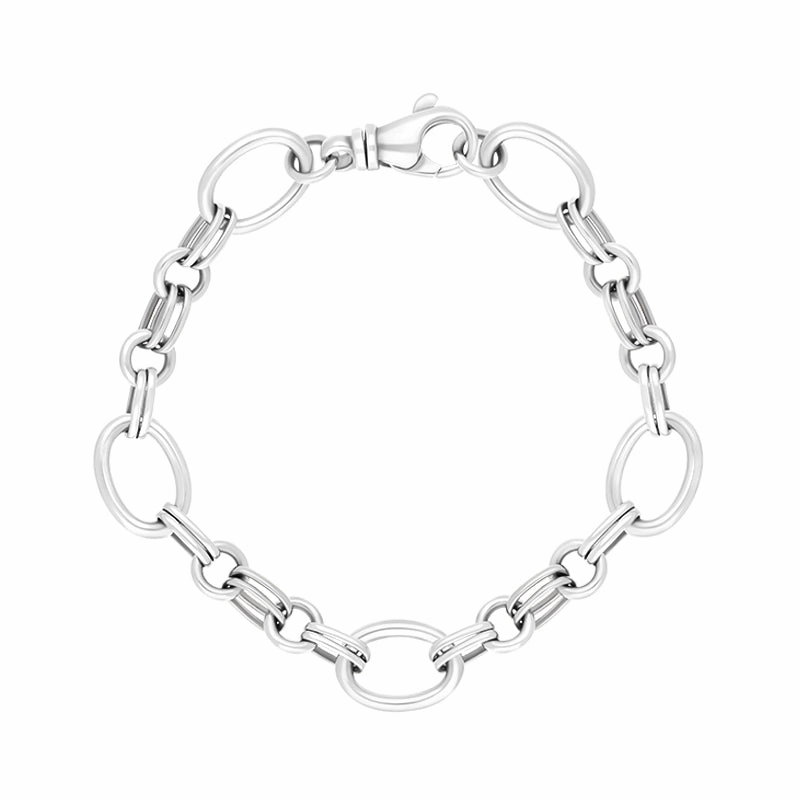 9ct White Gold Double Link Handmade Bracelet