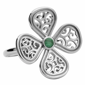 9ct White Gold Malachite Flore Four Petal Filigree Ring