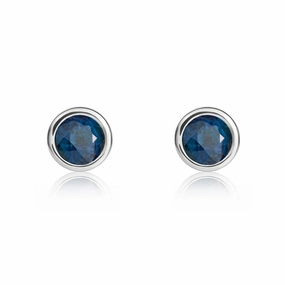 9ct White Gold Sapphire 4mm Round Rub Over Set Stud Earrings