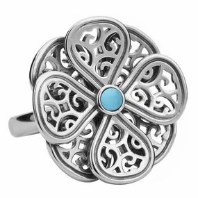 9ct White Gold Turquoise Flore Eight Petal Flower Ring