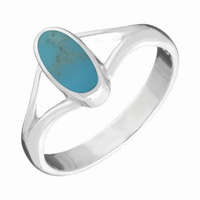 9ct White Gold Turquoise Heritage Oval Split Shoulder Ring