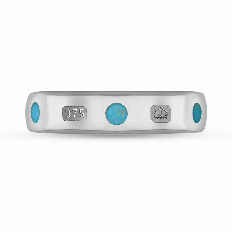 9ct White Gold Turquoise Queen's Jubilee Hallmark 5mm Ring D