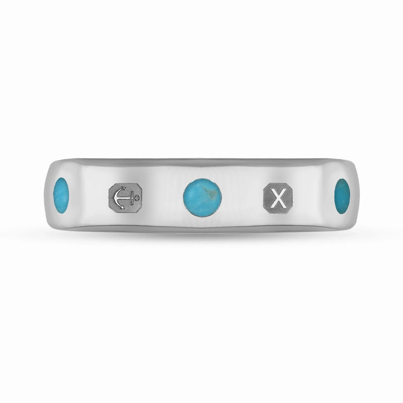 9ct White Gold Turquoise Queen's Jubilee Hallmark 5mm Ring D