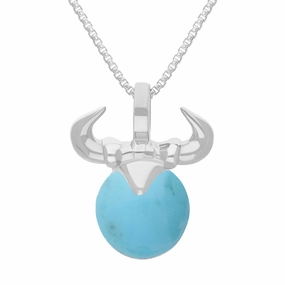 9ct White Gold Turquoise Zodiac Taurus 10mm Bead Pendant