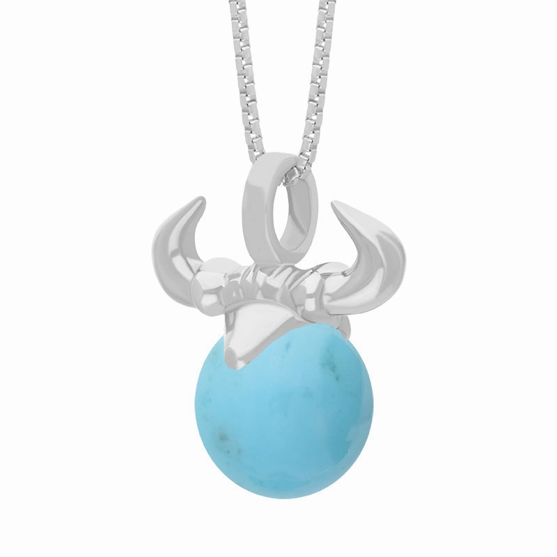 9ct White Gold Turquoise Zodiac Taurus 10mm Bead Pendant