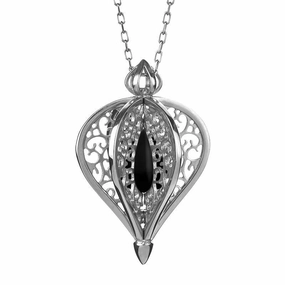 9ct White Gold Whitby Jet Flore Filigree Small Necklace