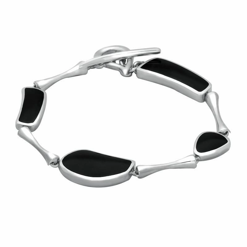 9ct White Gold Whitby Jet Four Stone Triangle Rectangle T-Bar Bracelet D