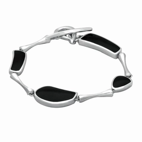 9ct White Gold Whitby Jet Four Stone Triangle Rectangle T-Bar Bracelet D