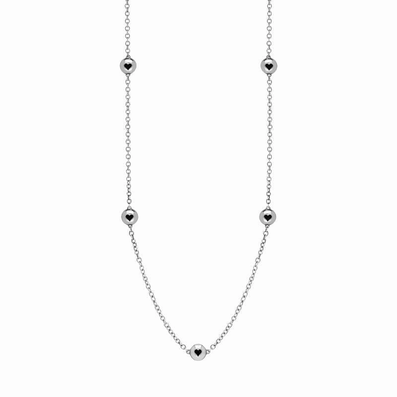 9ct White Gold Whitby Jet Heart Link Disc Chain Necklace