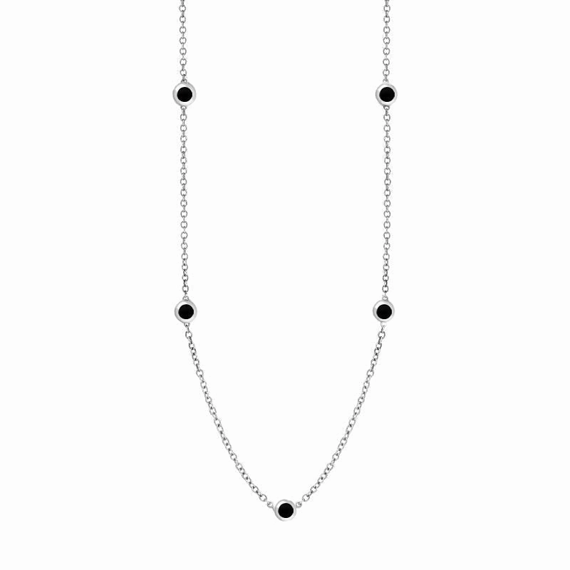 9ct White Gold Whitby Jet Heart Link Disc Chain Necklace