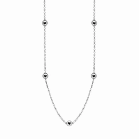9ct White Gold Whitby Jet Heart Link Disc Chain Necklace