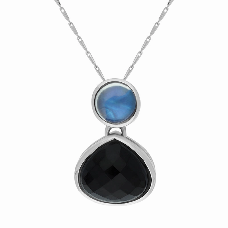 9ct White Gold Whitby Jet Moonstone Faceted Pear Necklace D