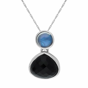 9ct White Gold Whitby Jet Moonstone Faceted Pear Necklace D