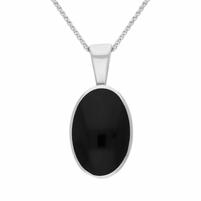 9ct White Gold Whitby Jet Oval Necklace