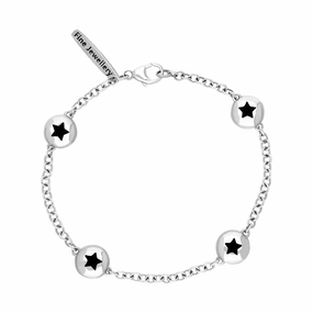 9ct White Gold Whitby Jet Oval Star Detail Four Stone Bracelet