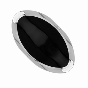 9ct White Gold Whitby Jet Queen's Jubilee Hallmark Large Oval Ring D