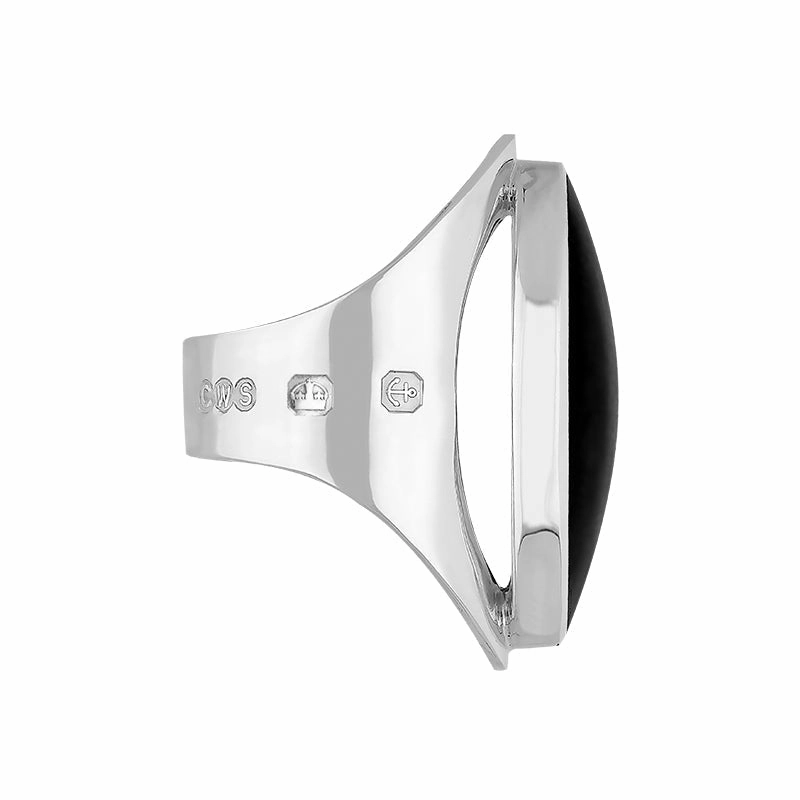 9ct White Gold Whitby Jet Queen's Jubilee Hallmark Large Oval Ring D