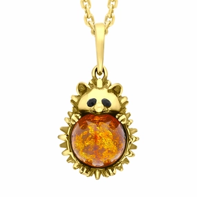 9ct Yellow Gold Amber Large Hedgehog Necklace