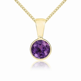 9ct Yellow Gold Amethyst 5mm Round Rub Over Set Necklace