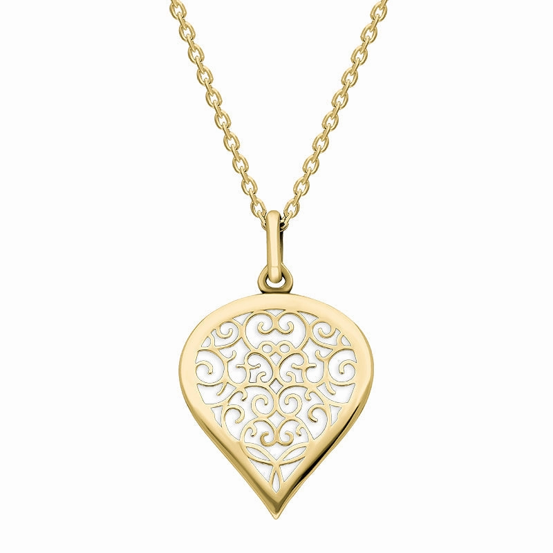 9ct Yellow Gold Bauxite Flore Filigree Medium Heart Necklace