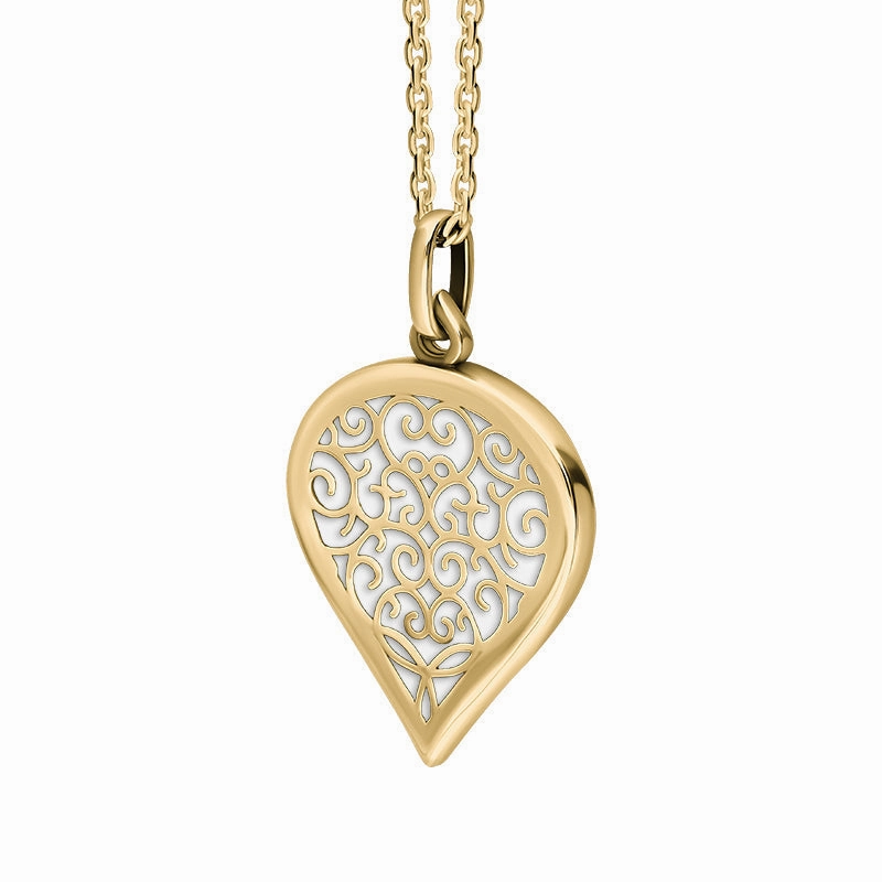 9ct Yellow Gold Bauxite Flore Filigree Medium Heart Necklace