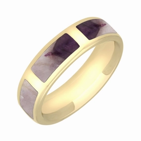 9ct Yellow Gold Blue John 6mm Wedding Band Ring
