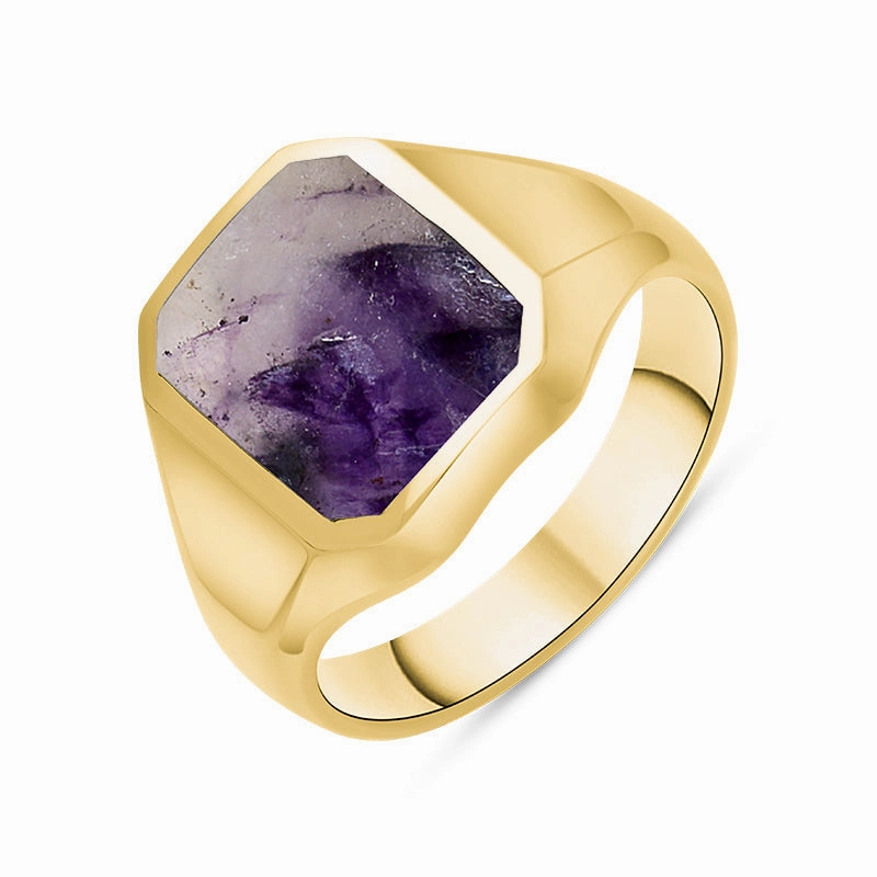 9ct Yellow Gold Blue John Cut Corners Signet Ring