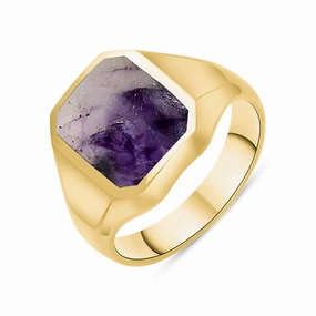 9ct Yellow Gold Blue John Cut Corners Signet Ring