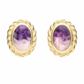 9ct Yellow Gold Blue John Heavy Rope Stud Earrings