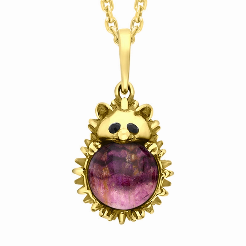 9ct Yellow Gold Blue John Large Hedgehog Necklace