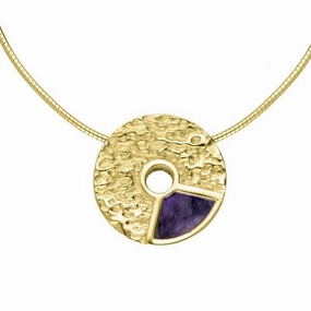 9ct Yellow Gold Blue John Peak District Millstone Small Pendant
