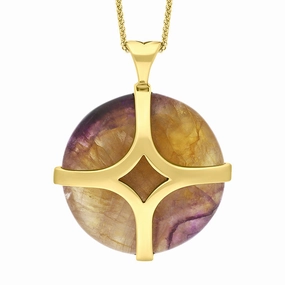 9ct Yellow Gold Blue John Round Large Open Cross Necklace D
