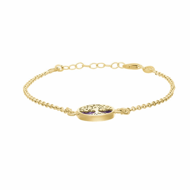 9ct Yellow Gold Blue John Round Tree of Life Chain Bracelet