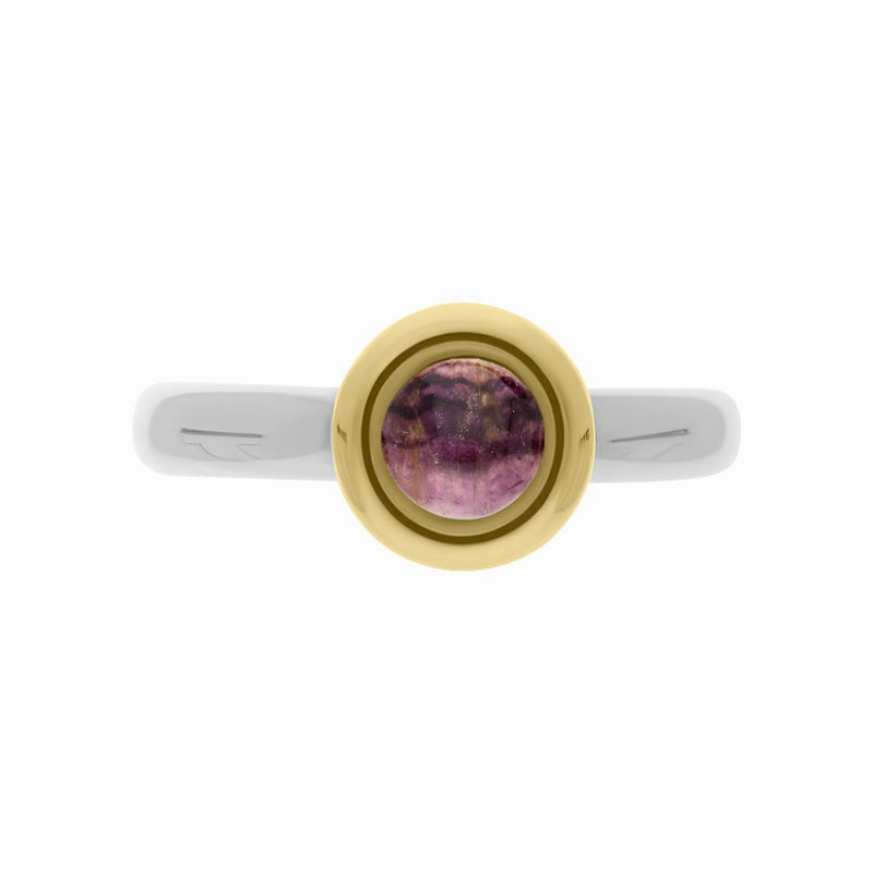9ct Yellow Gold Blue John Stepping Stones Bead Cup Stacking Ring