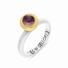 9ct Yellow Gold Blue John Stepping Stones Bead Cup Stacking Ring