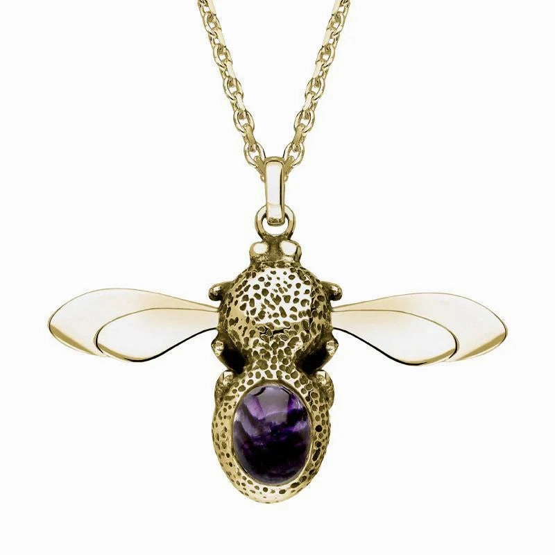 9ct Yellow Gold Blue John Stone Set Bee Necklace