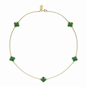 9ct Yellow Gold Malachite Bloom Four Leaf Clover Necklace