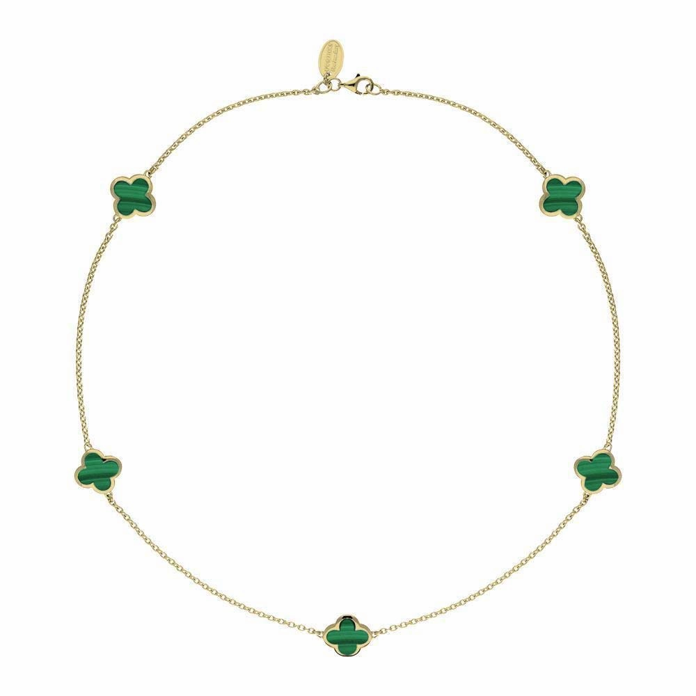 9ct Yellow Gold Malachite Bloom Four Leaf Clover Necklace