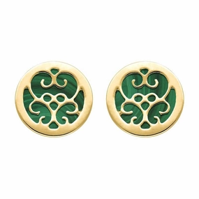 9ct Yellow Gold Malachite Flore Filigree Stud Earrings