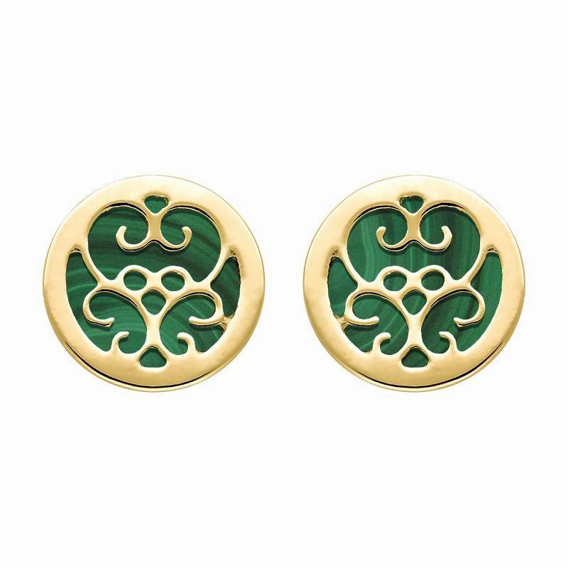 9ct Yellow Gold Malachite Flore Filigree Stud Earrings