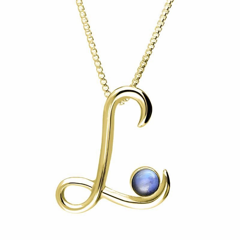 9ct Yellow Gold Moonstone Love Letters Initial L Necklace