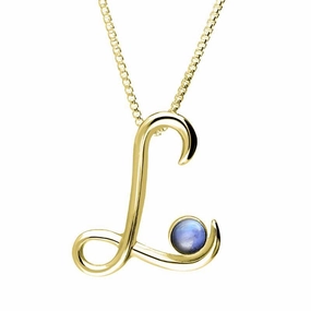 9ct Yellow Gold Moonstone Love Letters Initial L Necklace