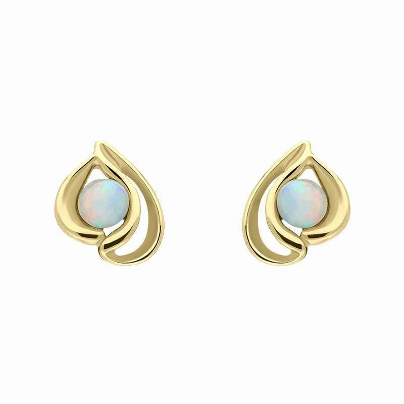 9ct Yellow Gold Opal Open Teardrop Stud Earrings