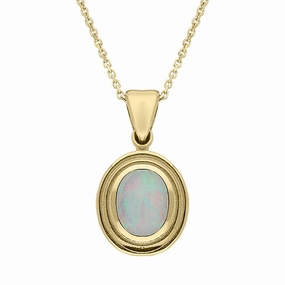9ct Yellow Gold Opal Ribbed Small Oval Necklace