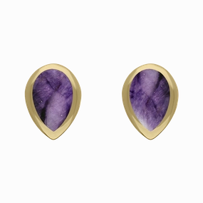 9ct Yellow Gold Sterling Silver Blue John Stepping Stones 5x7mm Pear Stud Earrings
