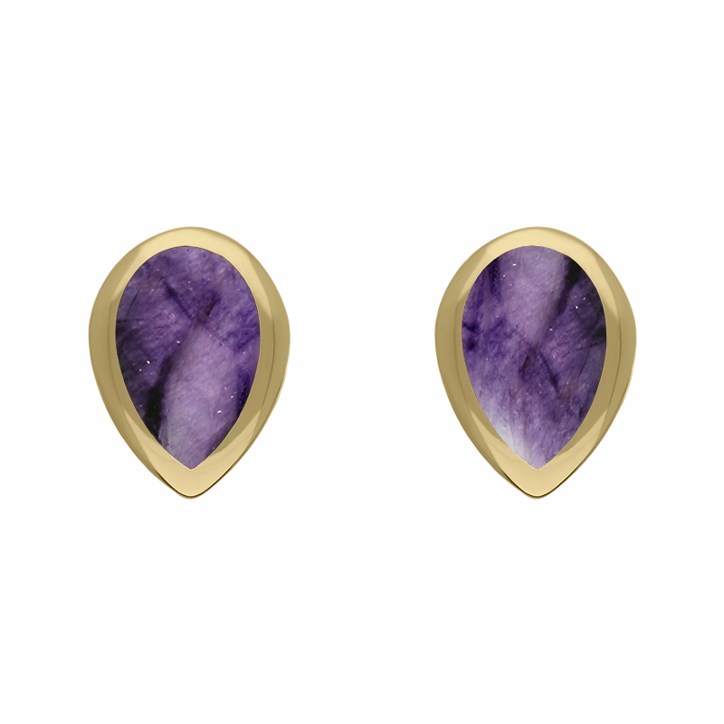 9ct Yellow Gold Sterling Silver Blue John Stepping Stones 5x7mm Pear Stud Earrings